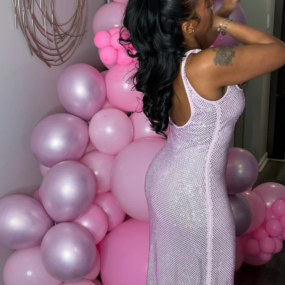 Sequin Mesh Maxi Dress in Pink - Women worn once - Picture 6 of 8